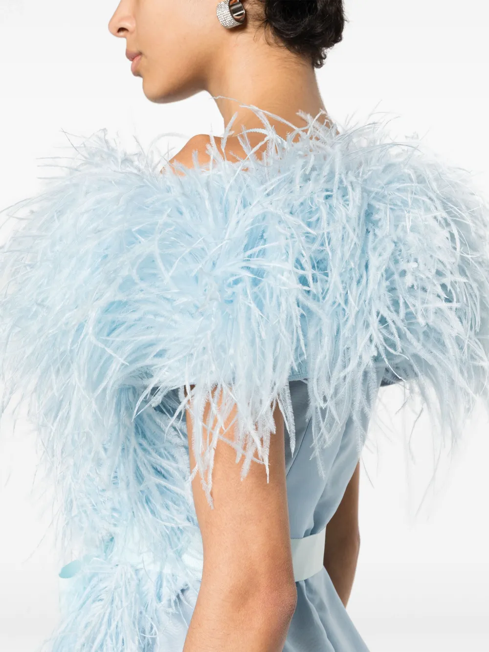 Huishan Zhang Angelina midi-jurk met veren afwerking Blauw