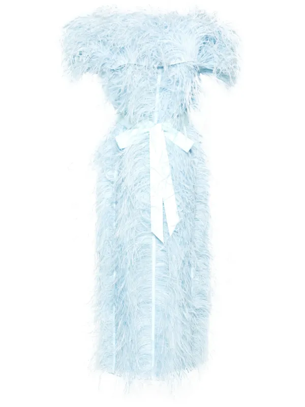 Huishan Zhang Angelina feather-trim Midi Dress | Blue | FARFETCH JO