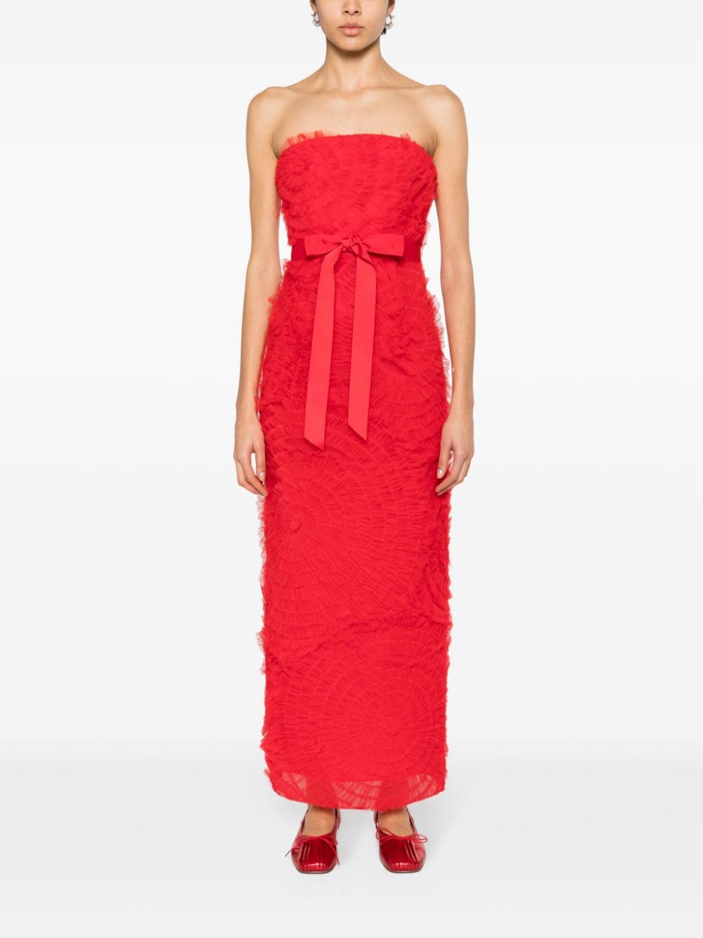 Shop Huishan Zhang Monica Ruffled Midi Dress In Red