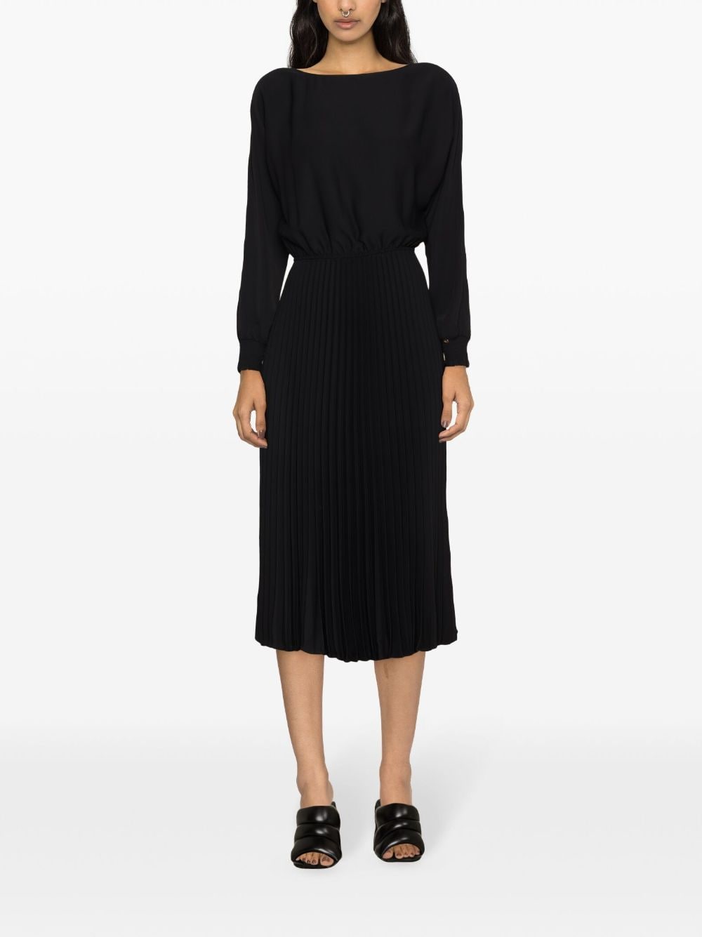 Shop Nissa Pleated-skirt Midi Dress In Black