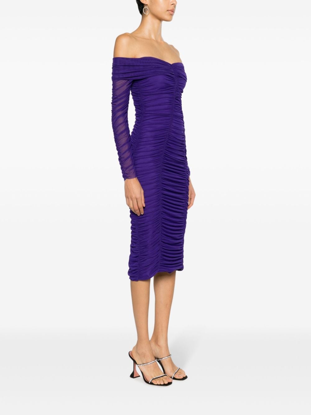 Shop Nissa Ruched Midi Dress In Purple