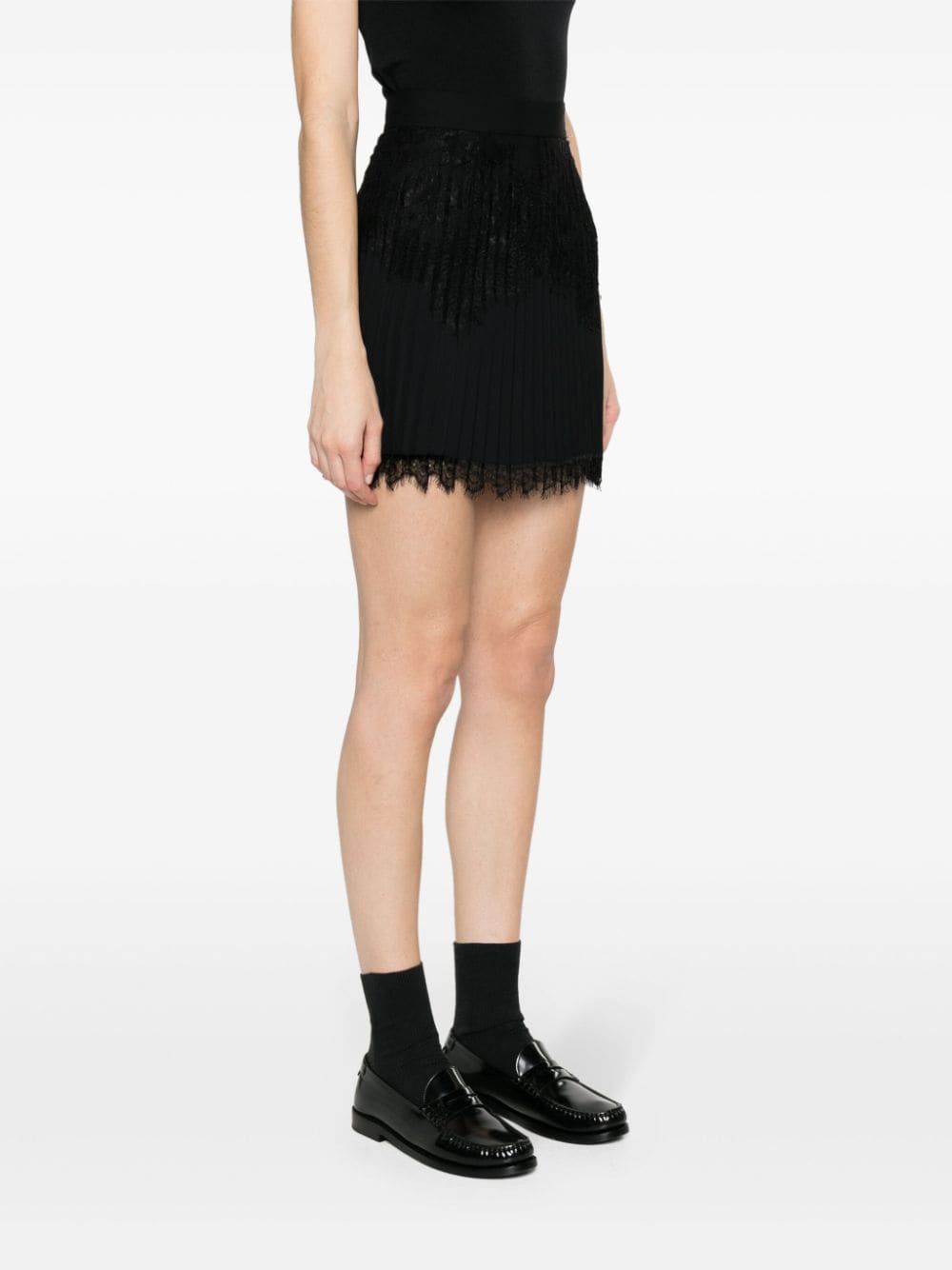 Shop Nissa Lace-trim Pleated Miniskirt In Black
