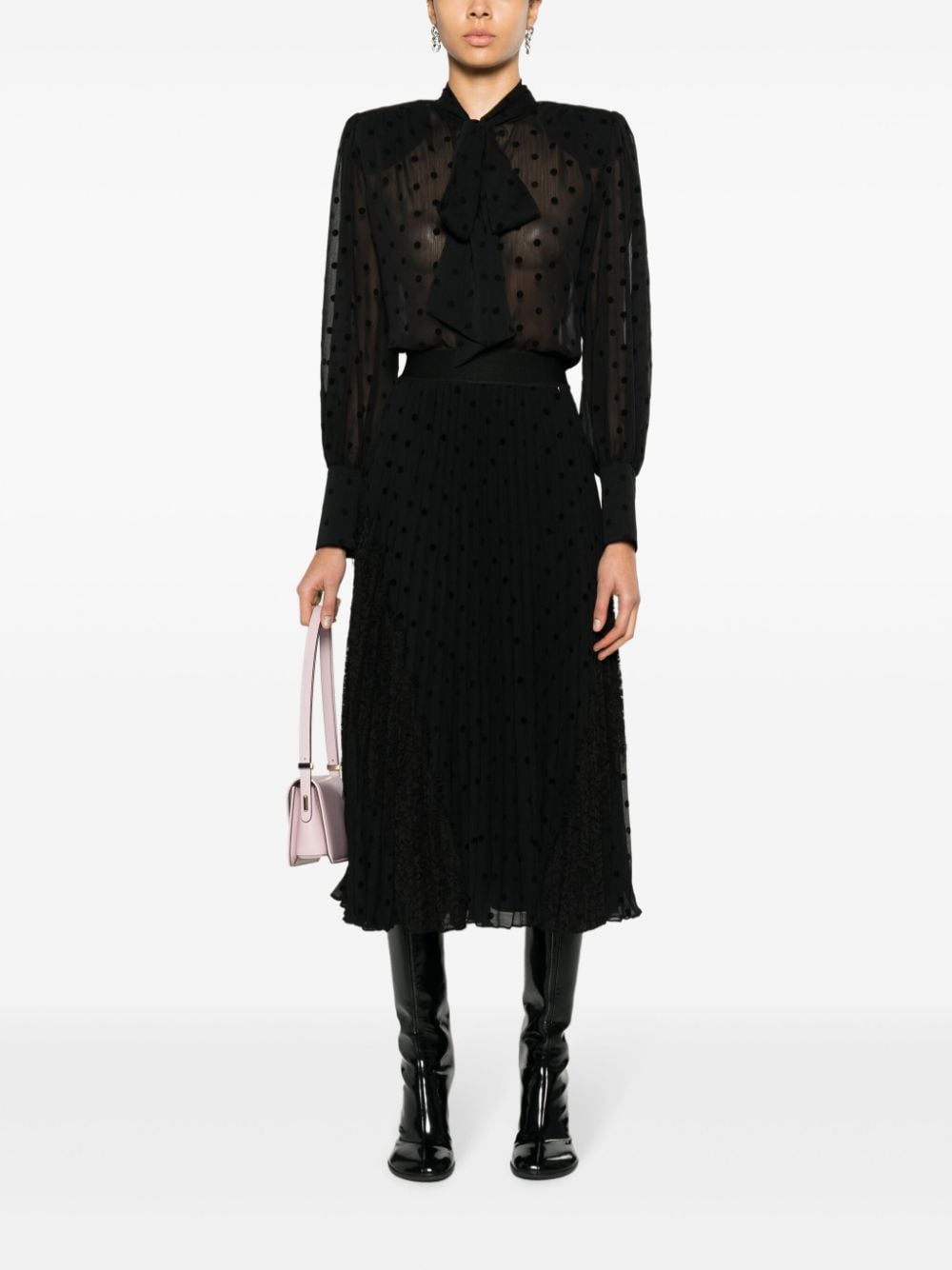 Shop Nissa Polka-dot Pleated Midi Skirt In Black