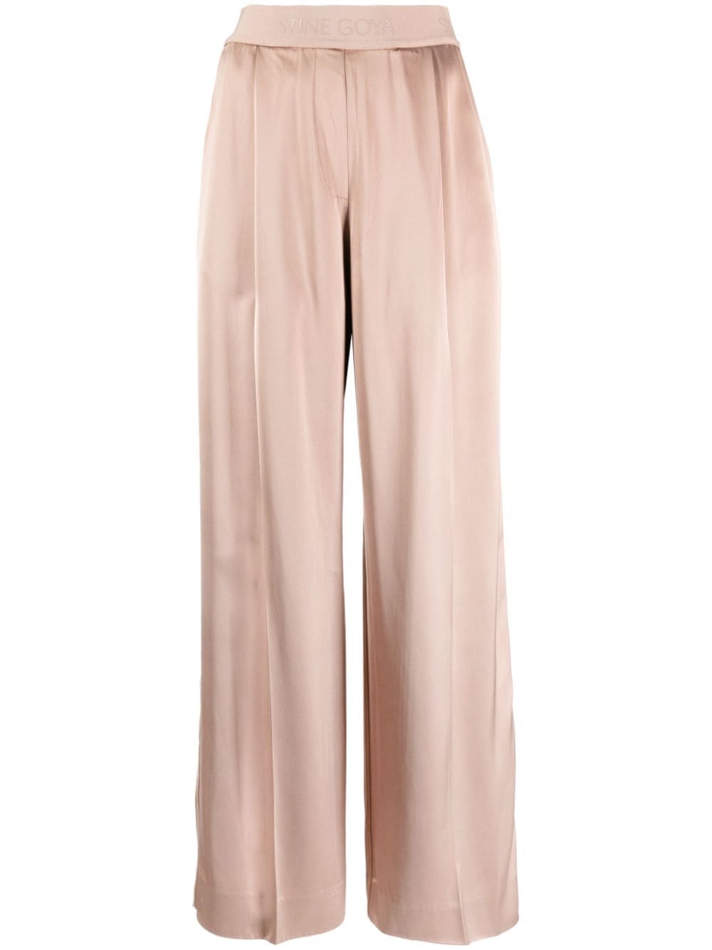 Image 1 of Stine Goya Ciara logo-waistband satin trousers