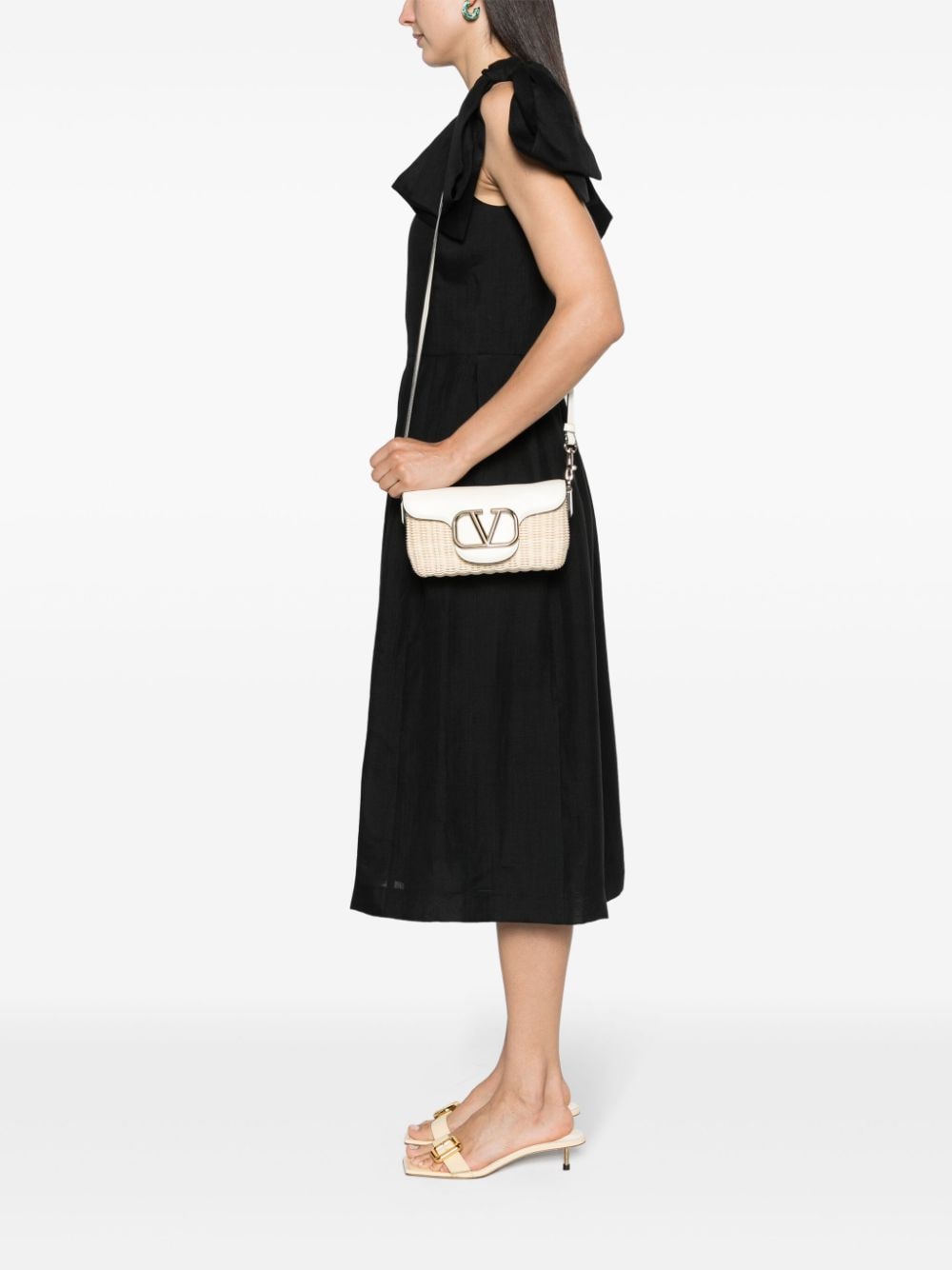 Shop Valentino Locò Raffia Crossbody Bag In Neutrals