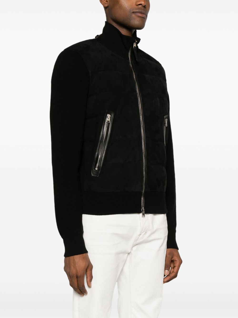 Shop Tom Ford Suede-panelled Knitted Bomber Jacket In Black