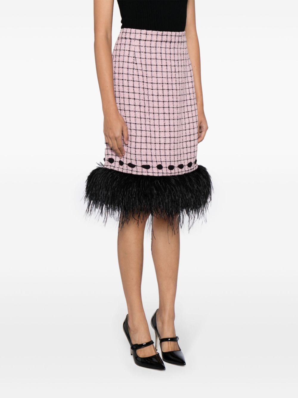 Shop Huishan Zhang Valerian Feather-trim Midi Skirt In Pink