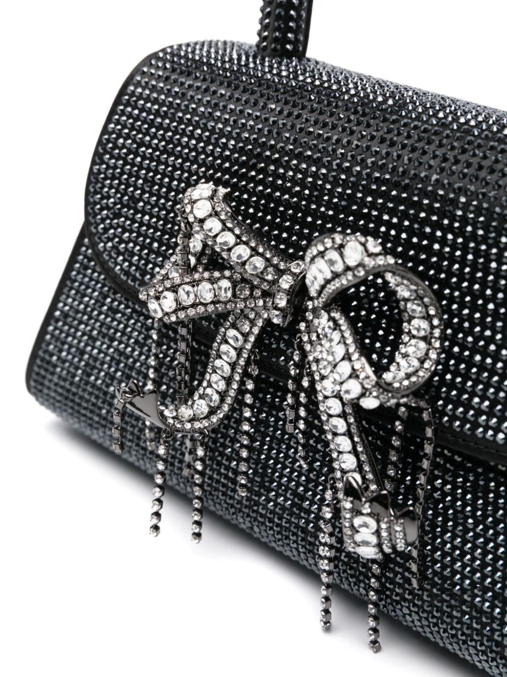 Shop Self-portrait Mini Bow Rhinestone Tote Bag In Black