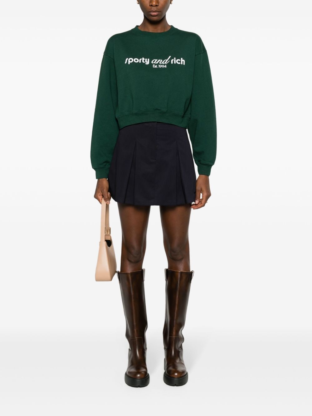 Shop Sporty And Rich Logo-print Cropped Sweatshirt In Grün