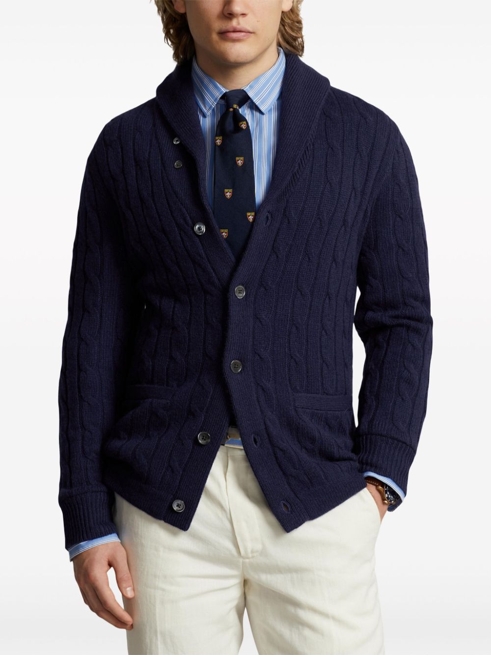 Shop Polo Ralph Lauren Cable-knit Cashmere Cardigan In Blau