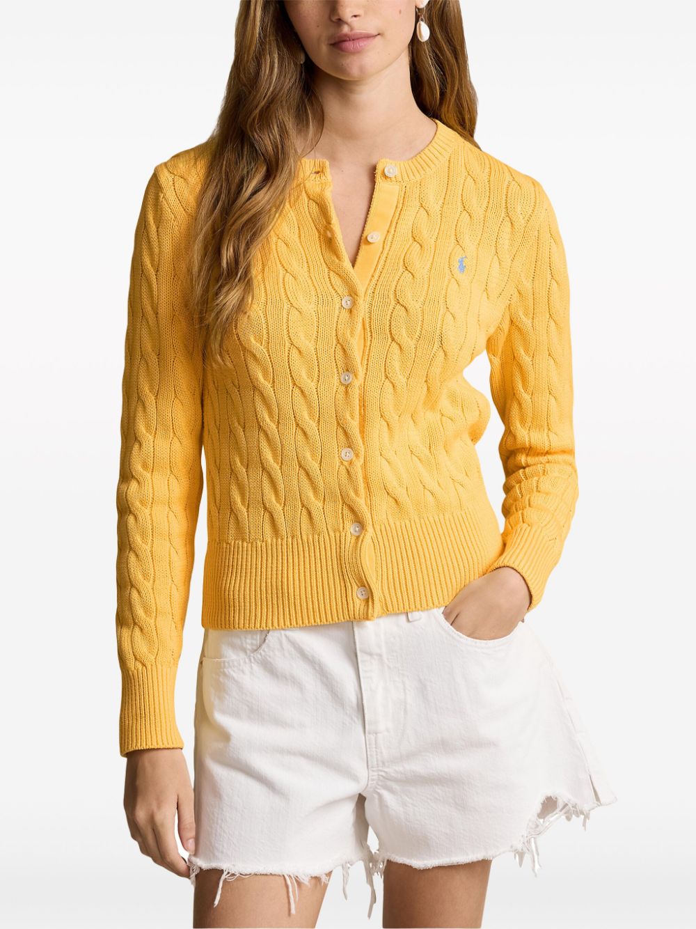 Shop Polo Ralph Lauren Cable-knit Cardigan In Yellow