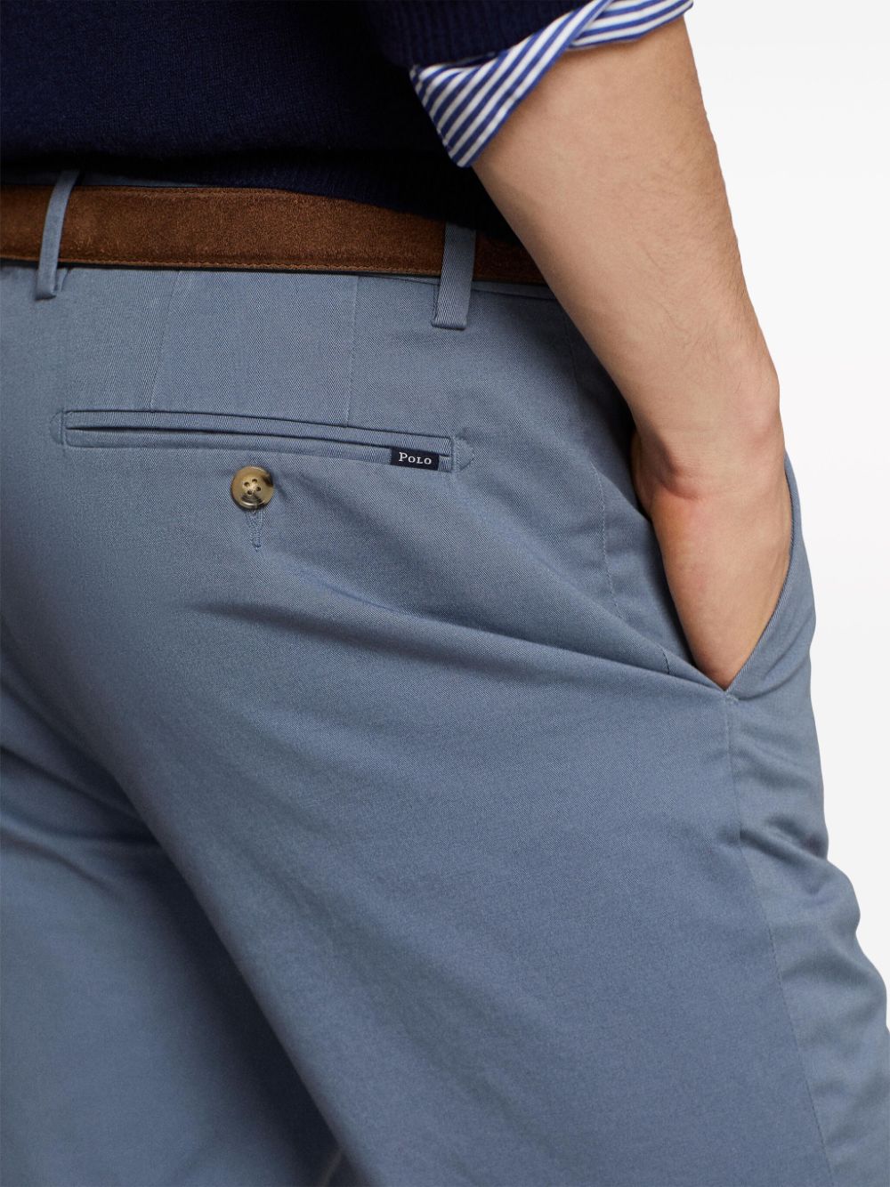 Shop Polo Ralph Lauren Logo-tag Twill Straight-leg Trousers In Blue