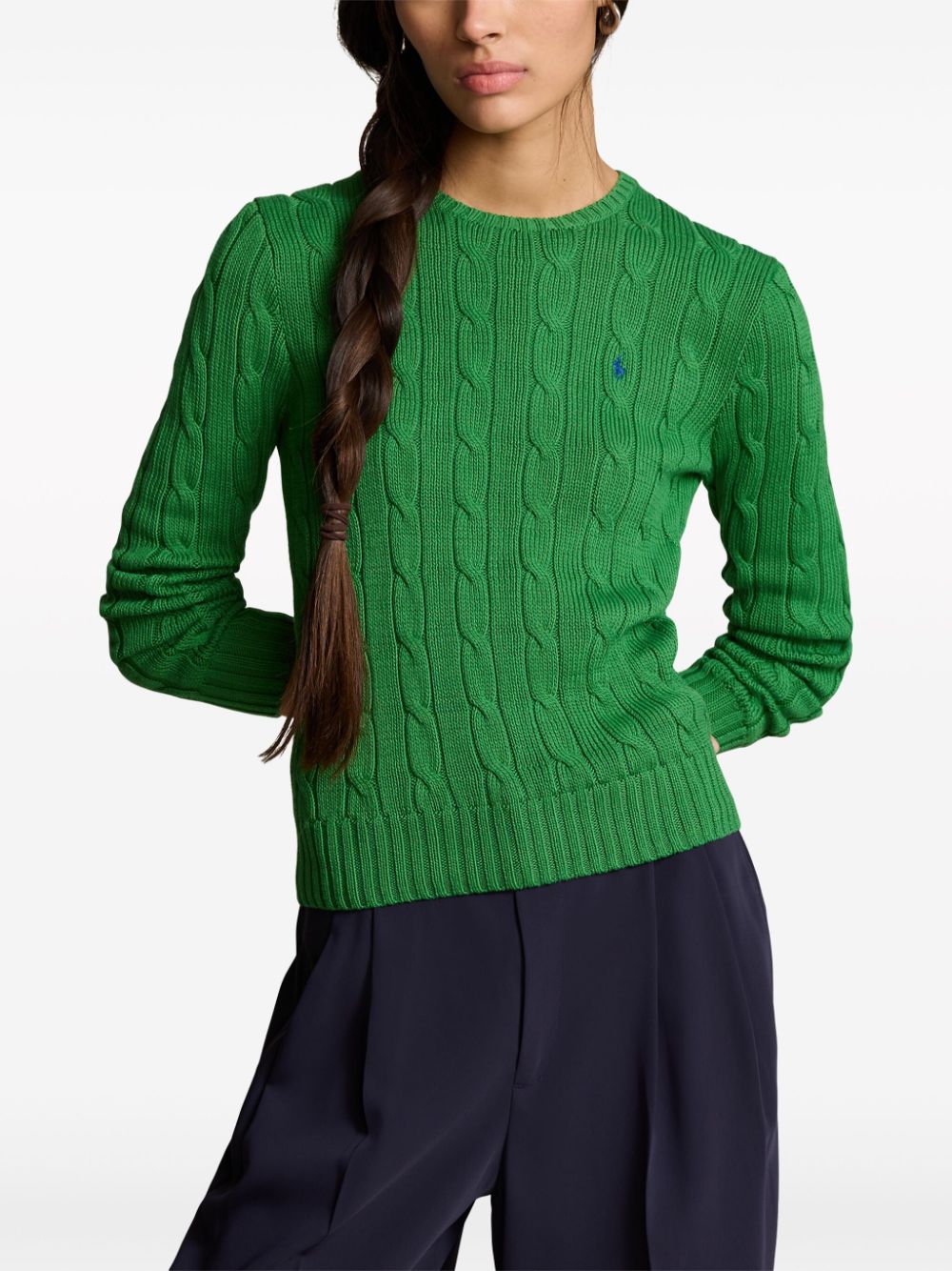 Shop Polo Ralph Lauren Julianna Cable-knit Jumper In Green