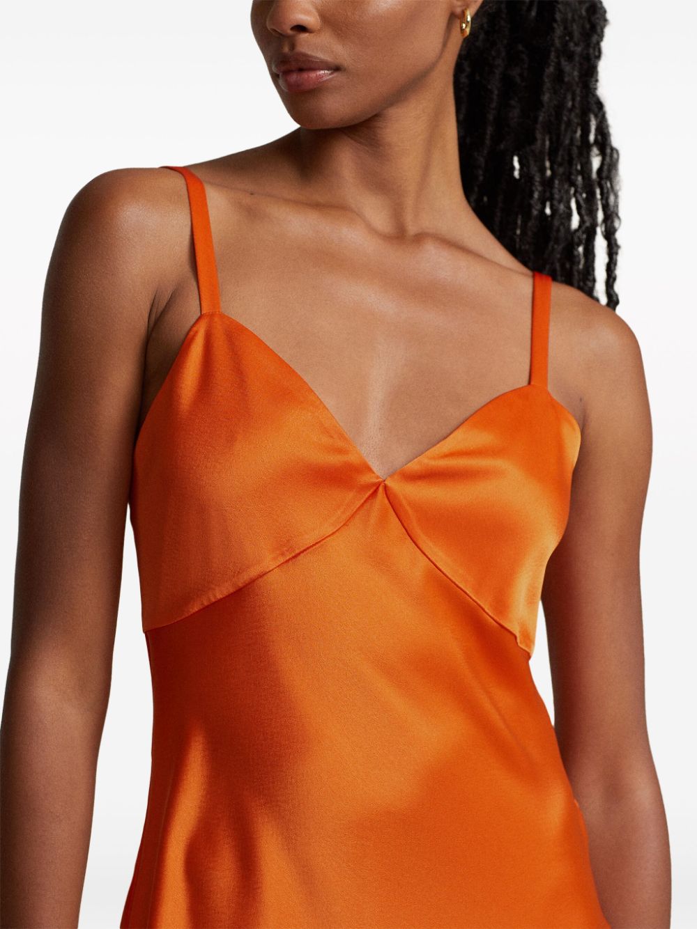 Shop Polo Ralph Lauren Satin-finish Long Slip Dress In Orange
