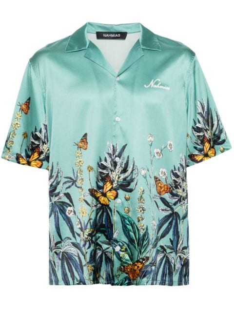Nahmias Botanical camp-collar satin shirt