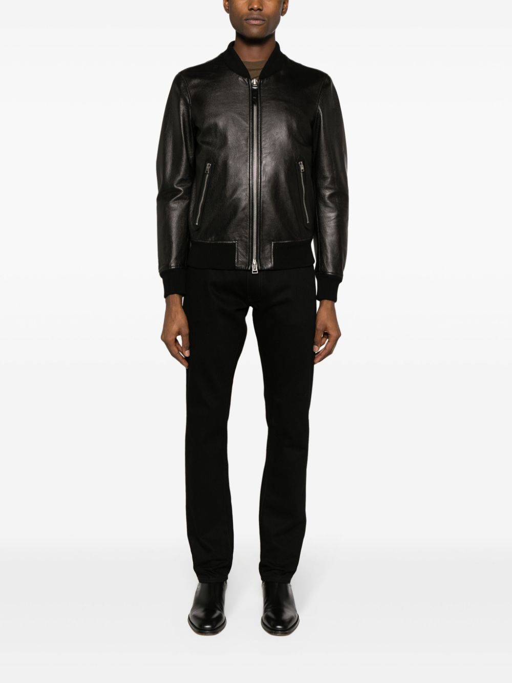 Shop Tom Ford Grained-leather Bomber Jacket In Black