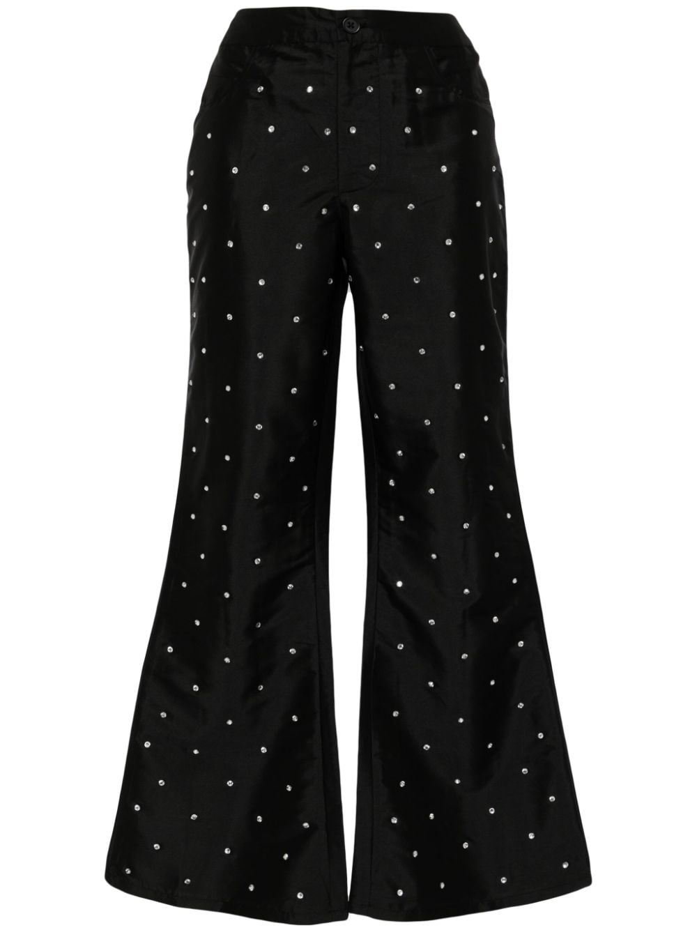 Shop Batsheva Lawyer Rhinestone-embellished Flared Trousers In Black