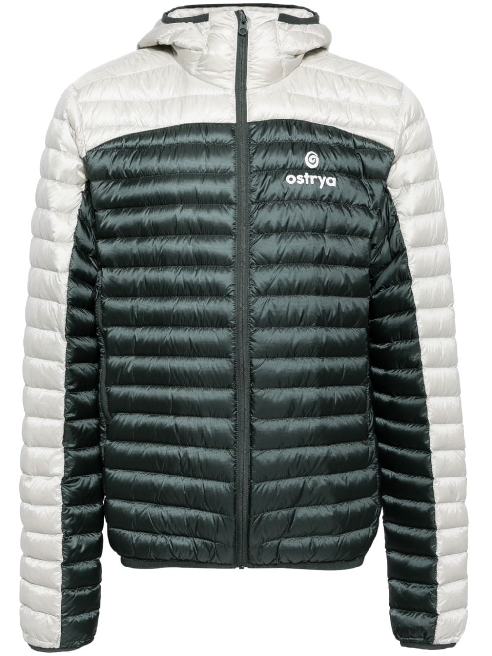 Ostrya Throwing Fits Sapwood Logo-print Colour-block Quilted Ripstop Hooded Down Jacket In Green