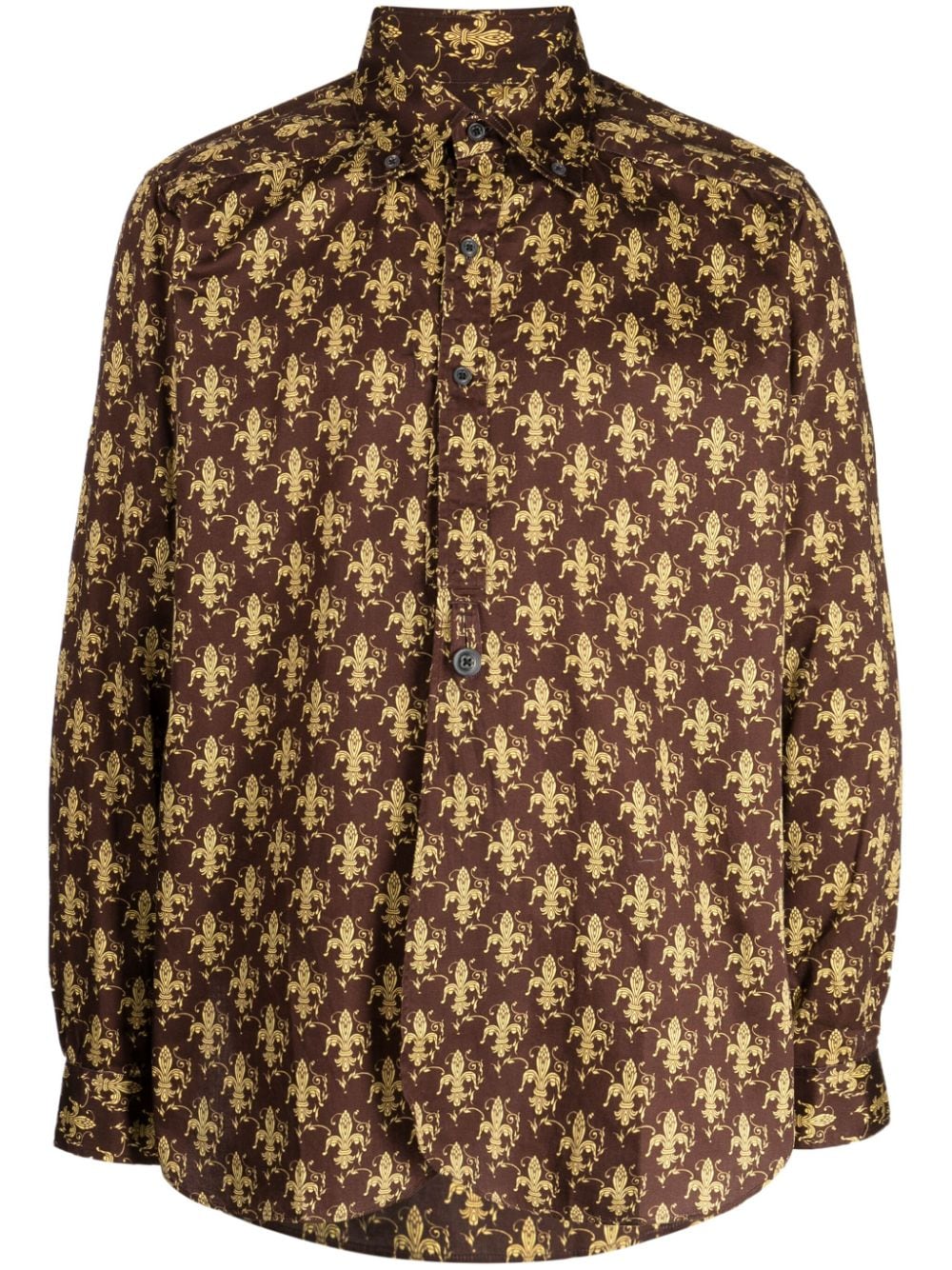 Needles Damask-print Cotton Shirt In Brown