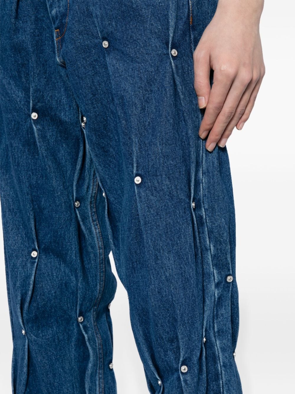 Shop Kusikohc Rivet-detail Straight-leg Jeans In Blue