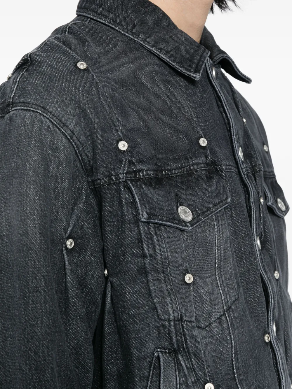 Shop Kusikohc Studded Denim Jacket In Grey