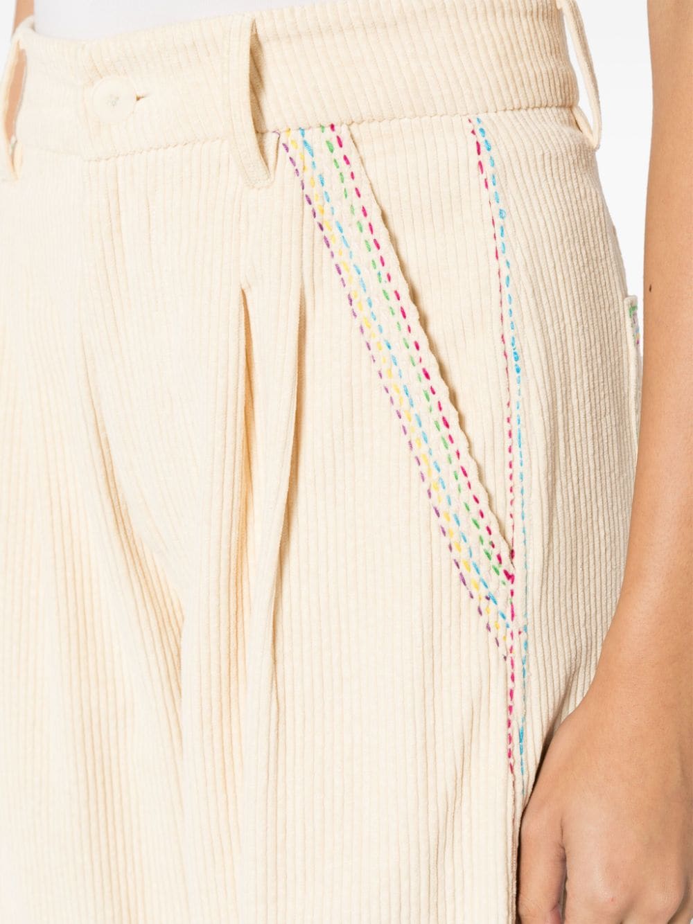 Shop Mii Hand-embroidered Cotton-corduroy Trousers In Neutrals