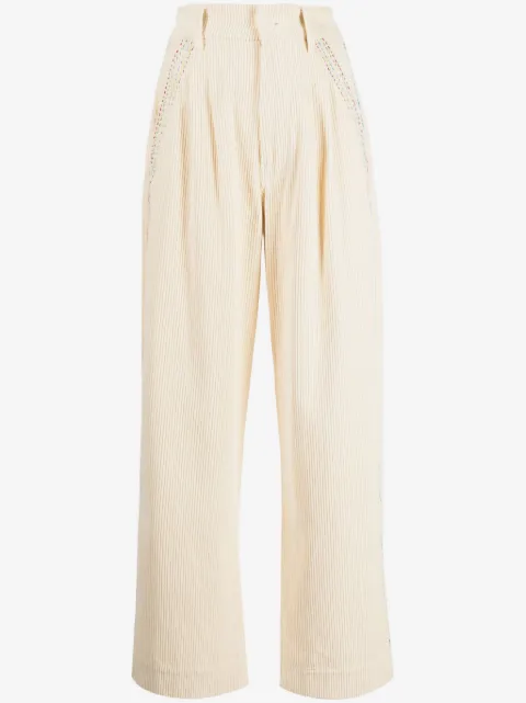 mii hand-embroidered cotton-corduroy trousers