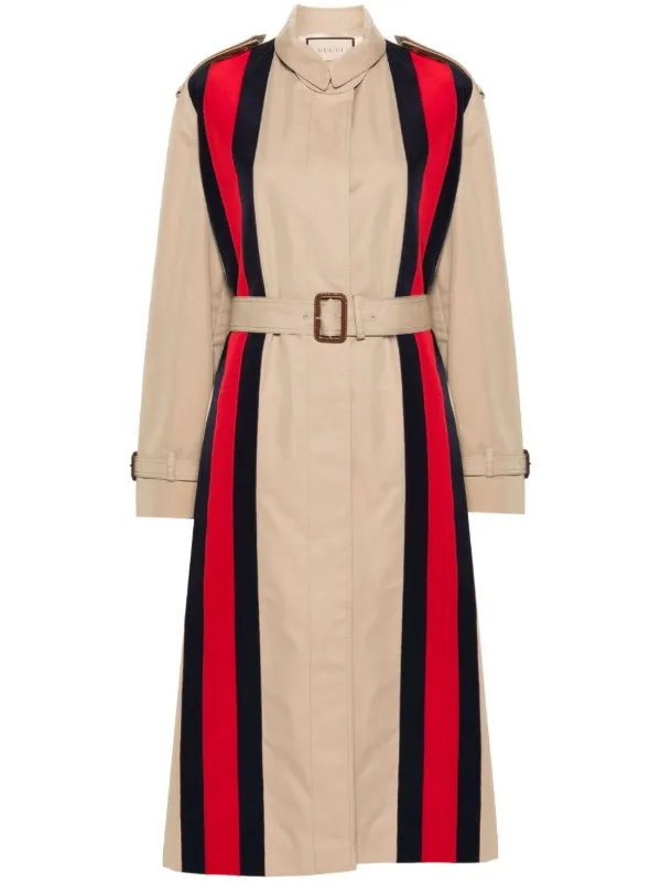 Gucci Web stripe belted gabardine trenchcoat women Cotton 38 Neutrals