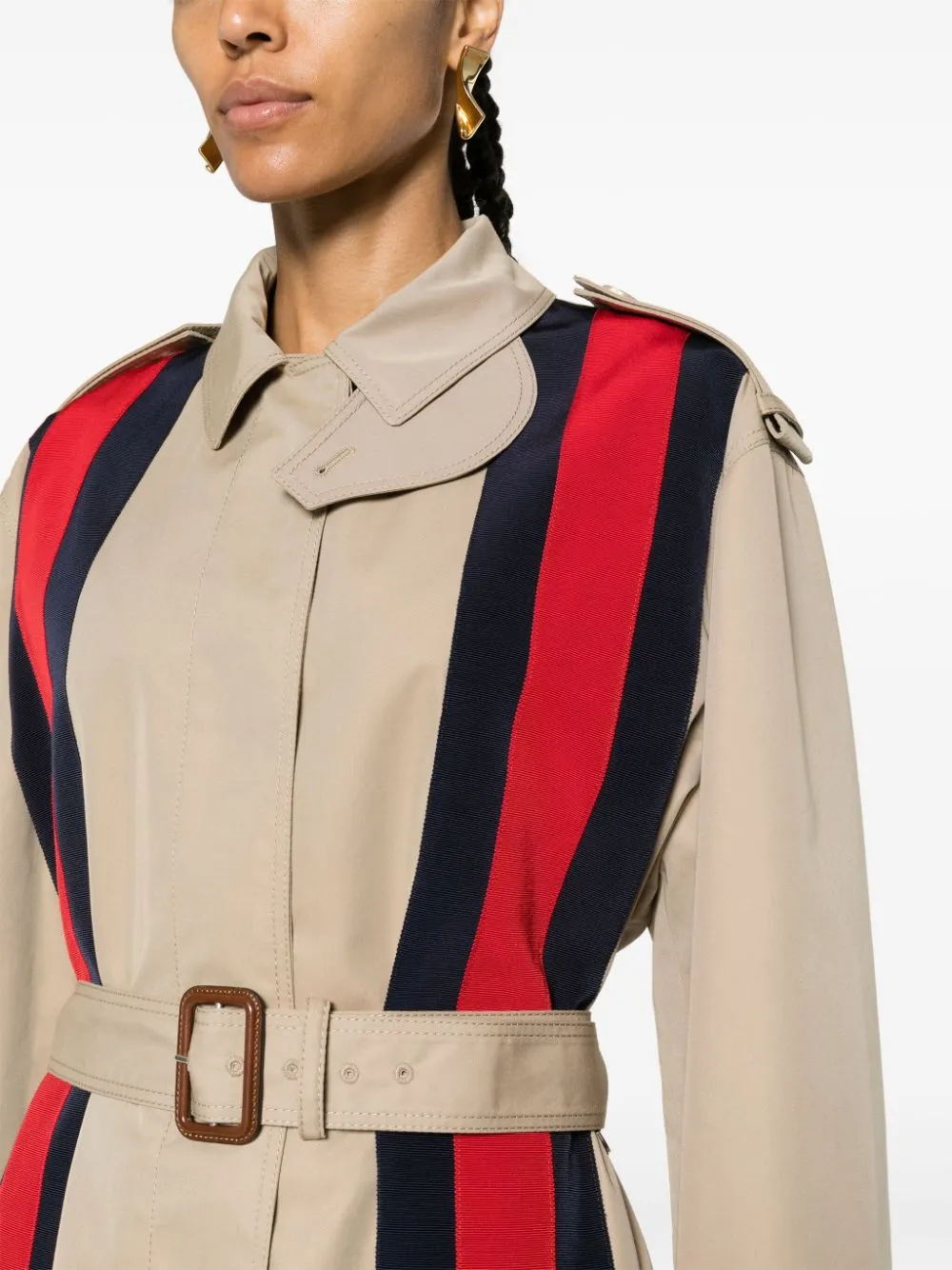 Gucci Web stripe Belted Gabardine Trenchcoat Neutrals FARFETCH UK