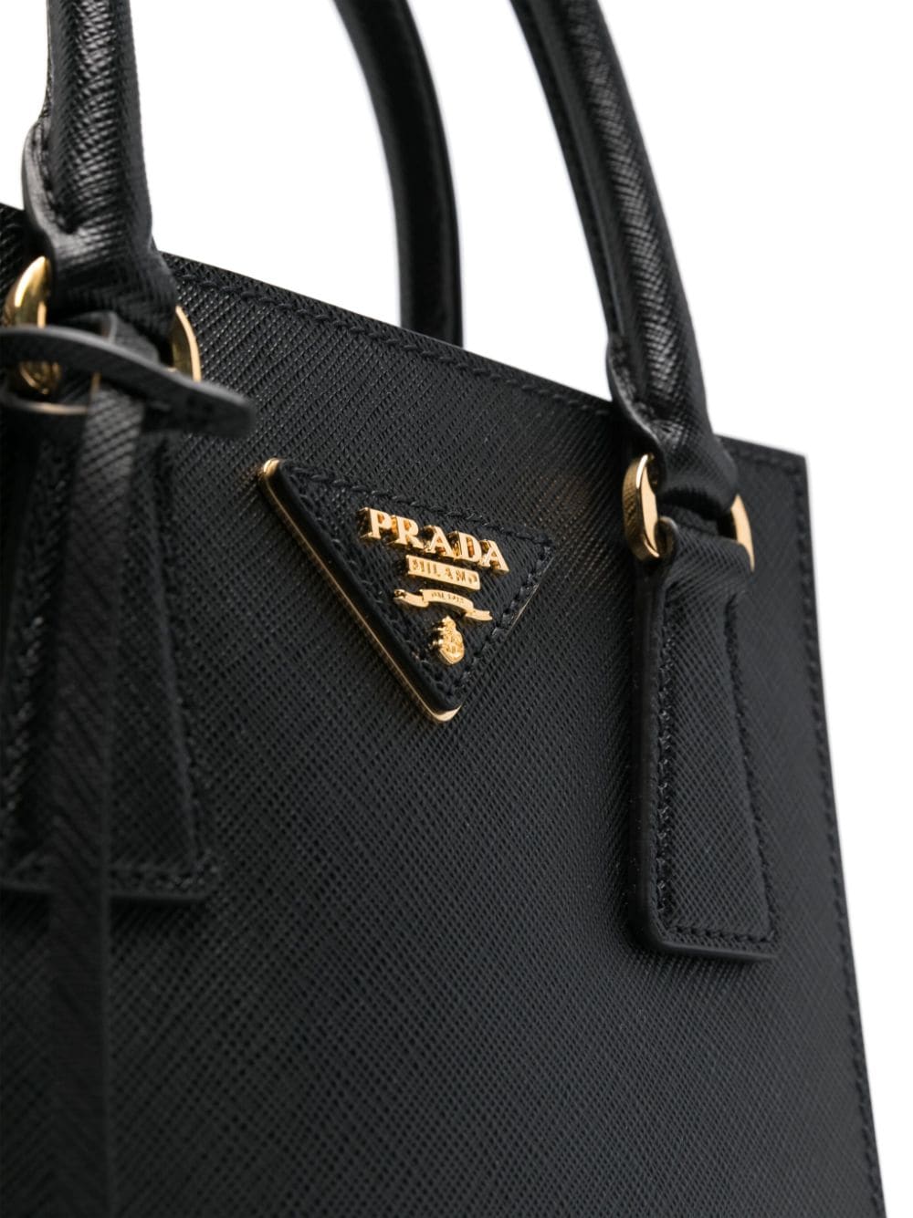 Shop Prada Saffiano Triangle-plaque Tote Bag In Black