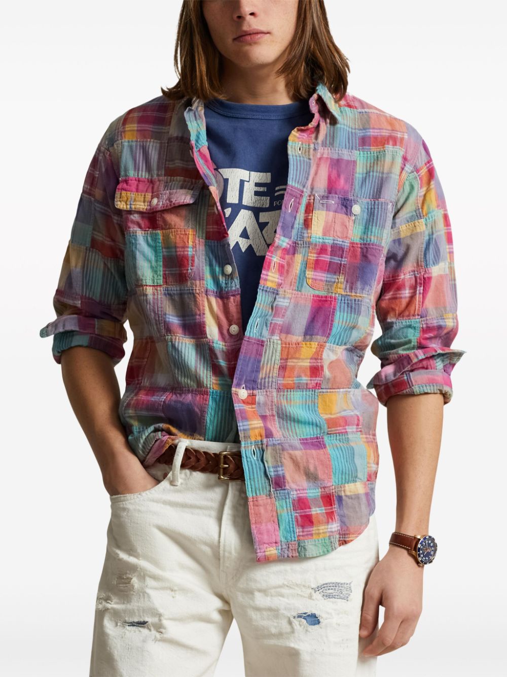 Shop Polo Ralph Lauren Patchwork Cotton Shirt In Pink