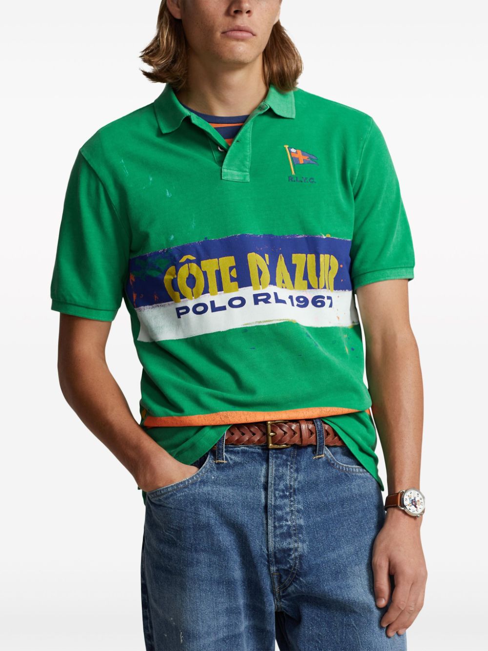 Shop Polo Ralph Lauren Côte D'azur-print Cotton Polo Shirt In Green