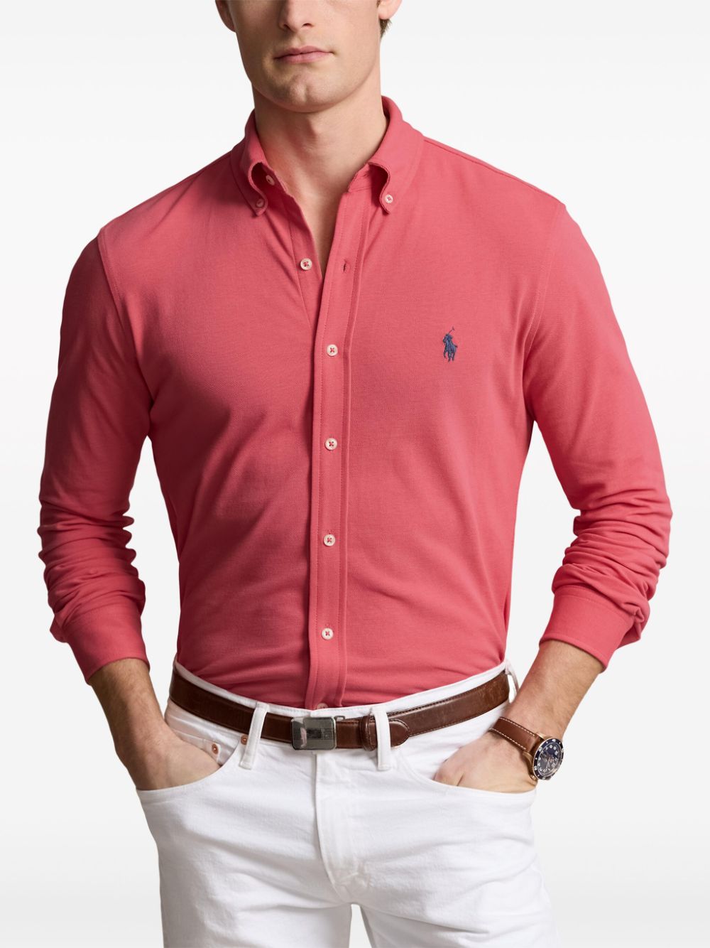 Shop Polo Ralph Lauren Featherweight Mesh Shirt In Red