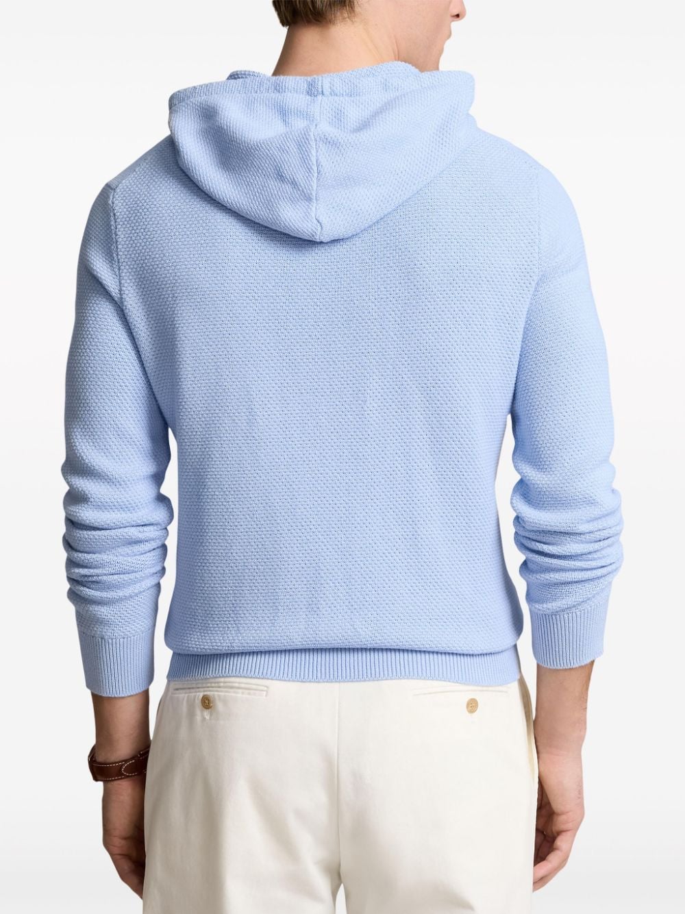 Shop Polo Ralph Lauren Polo Pony Waffle-knit Cotton Hoodie In Blue