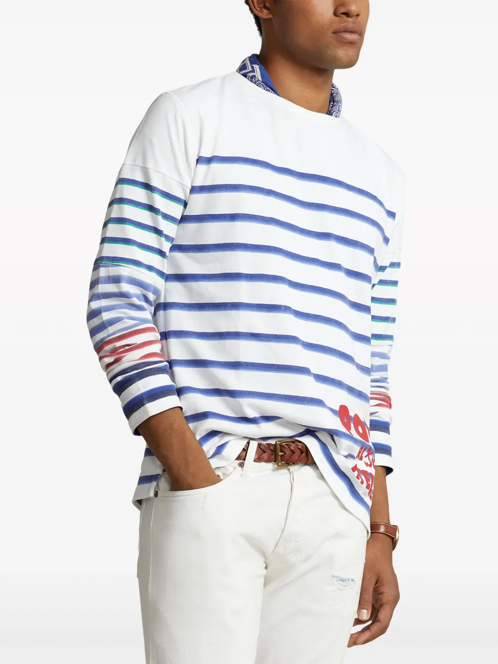 Shop Polo Ralph Lauren Stripe-pattern Cotton T-shirt In Weiss