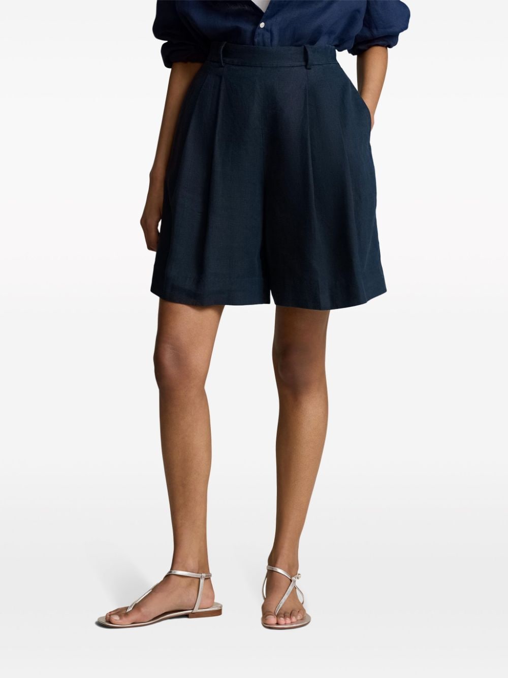 Shop Polo Ralph Lauren Pleated High-waisted Shorts In Blue