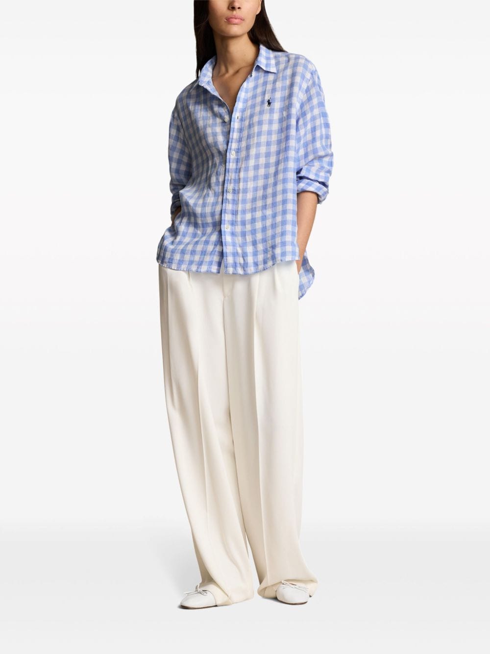Shop Polo Ralph Lauren Gingham-print Linen Shirt In 蓝色