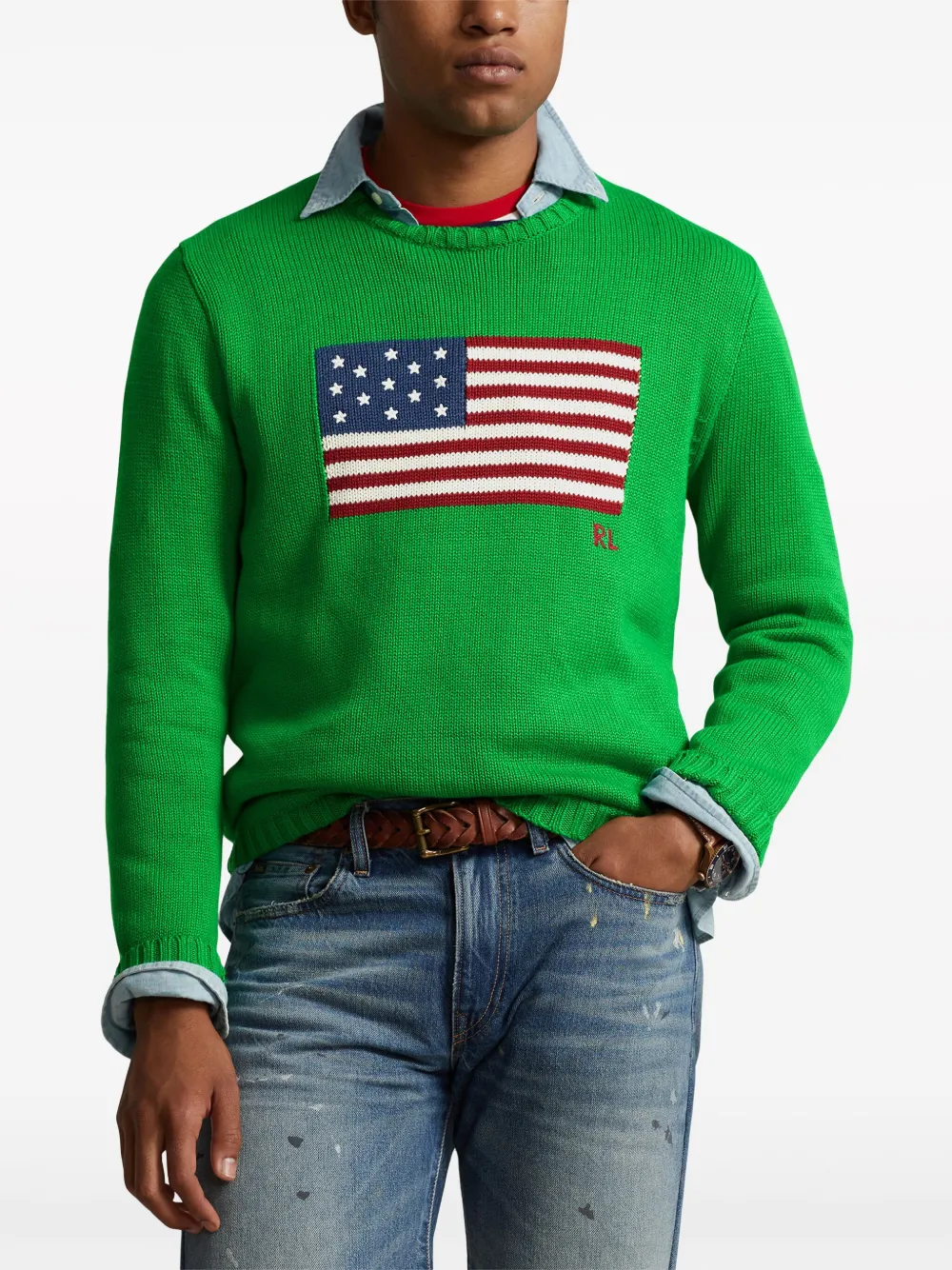 Shop Polo Ralph Lauren Boxy Flag Cotton Jumper In Green