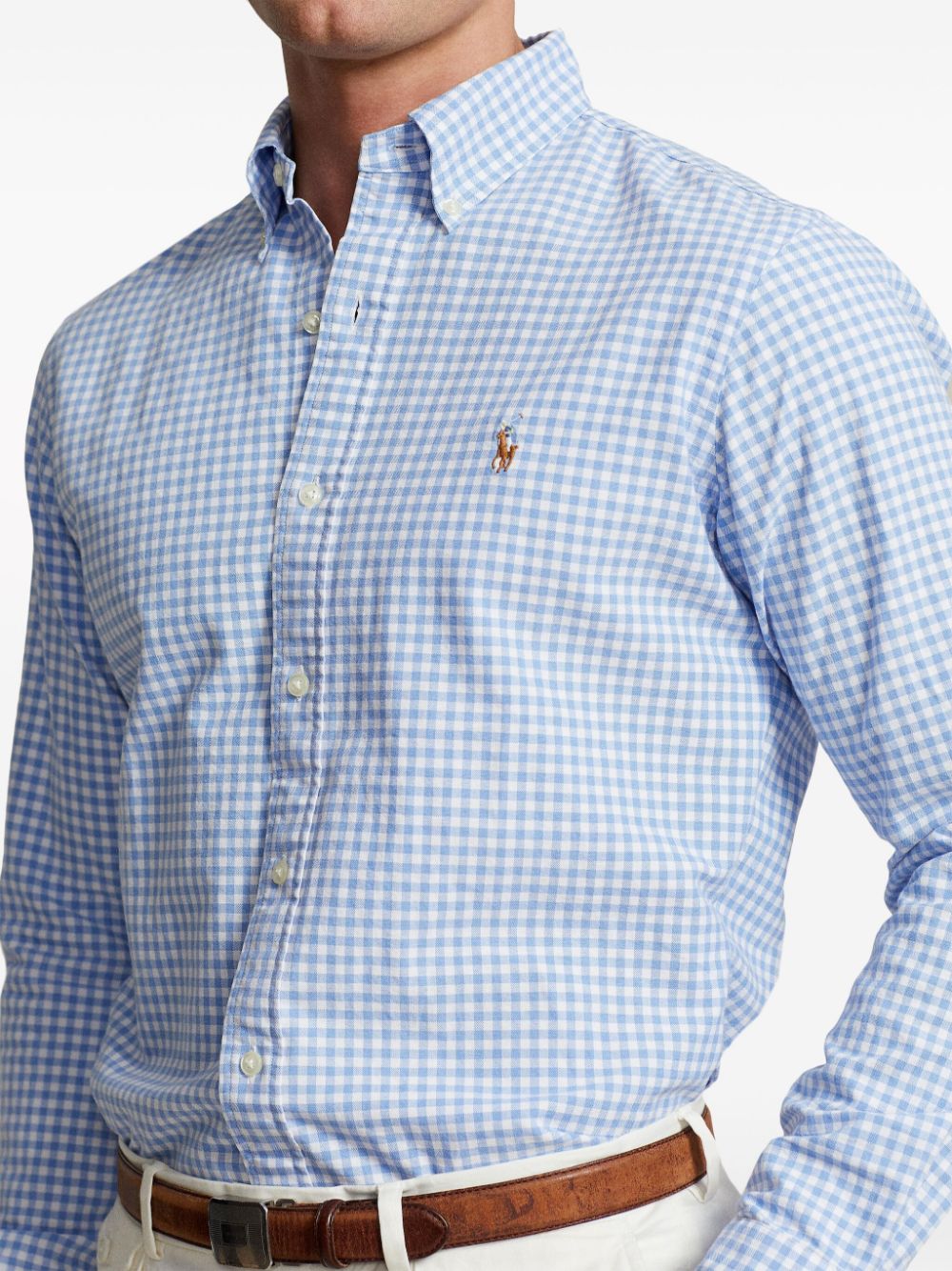 Shop Polo Ralph Lauren Oxford Gingham-print Cotton Shirt In Blue