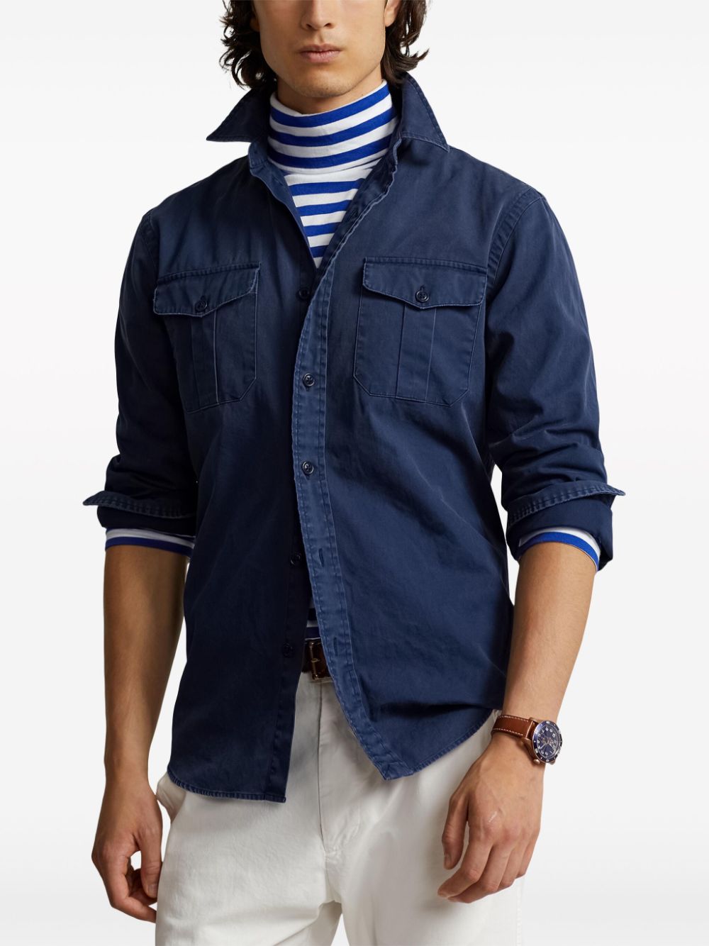 Shop Polo Ralph Lauren Classic-collar Cotton Shirt In Blau