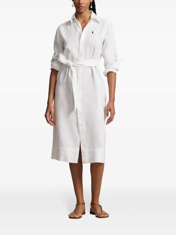 Polo Ralph Lauren logo-embroidered Linen Shirtdress | White