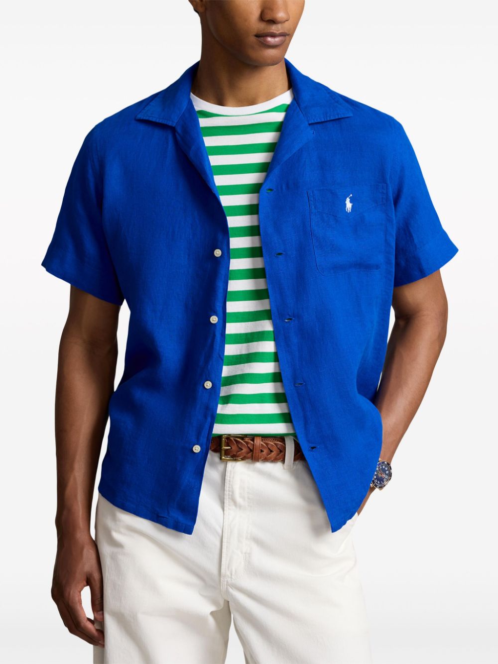 Shop Polo Ralph Lauren Polo Pony Linen Shirt In Blue