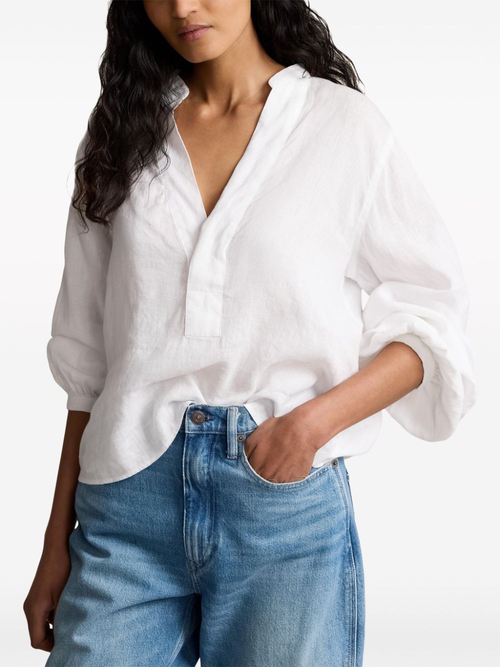 Polo Ralph Lauren Linnen blouse met V-hals Wit