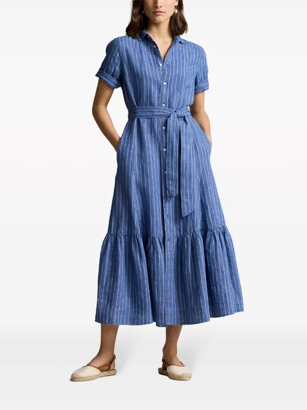 Polo Ralph Lauren Stripe Linen Shirt Dress Blue FARFETCH TR