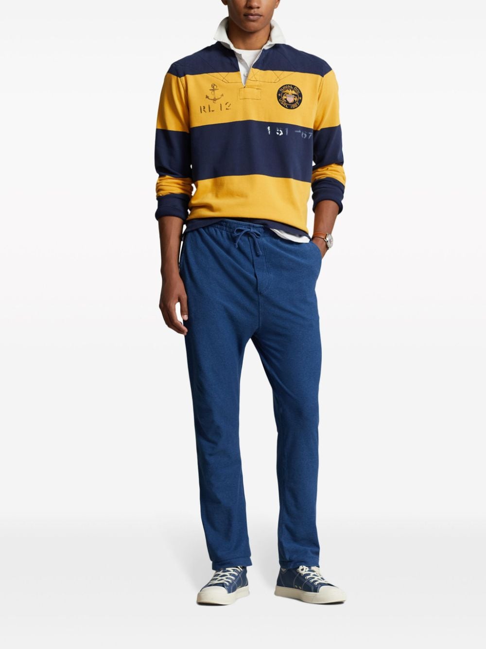 Shop Polo Ralph Lauren Polo Pony-embroidered Cotton Trousers In Blue
