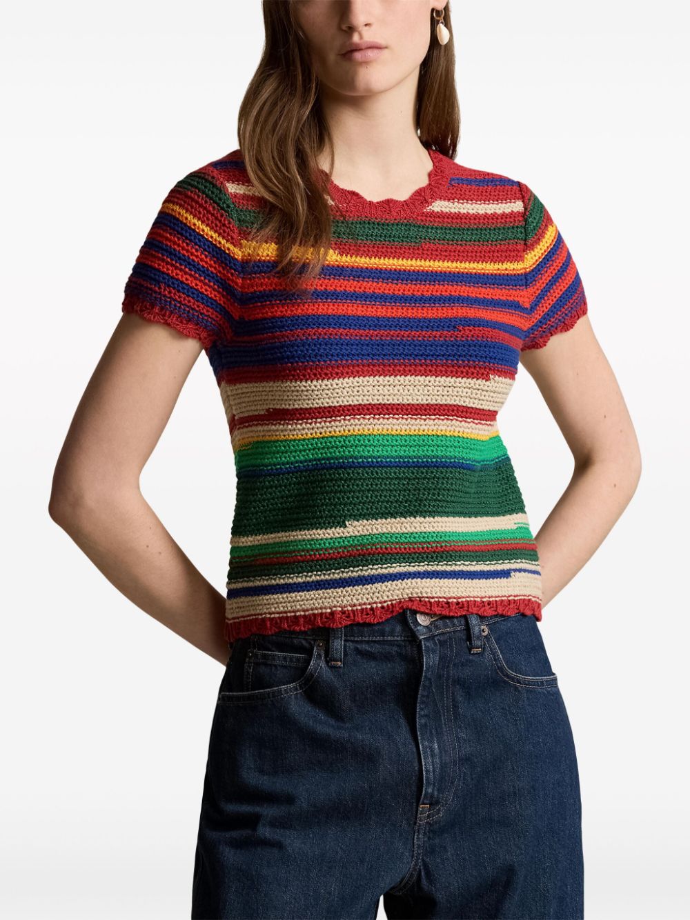 Polo Ralph Lauren stripe-pattern crochet-knit top Women