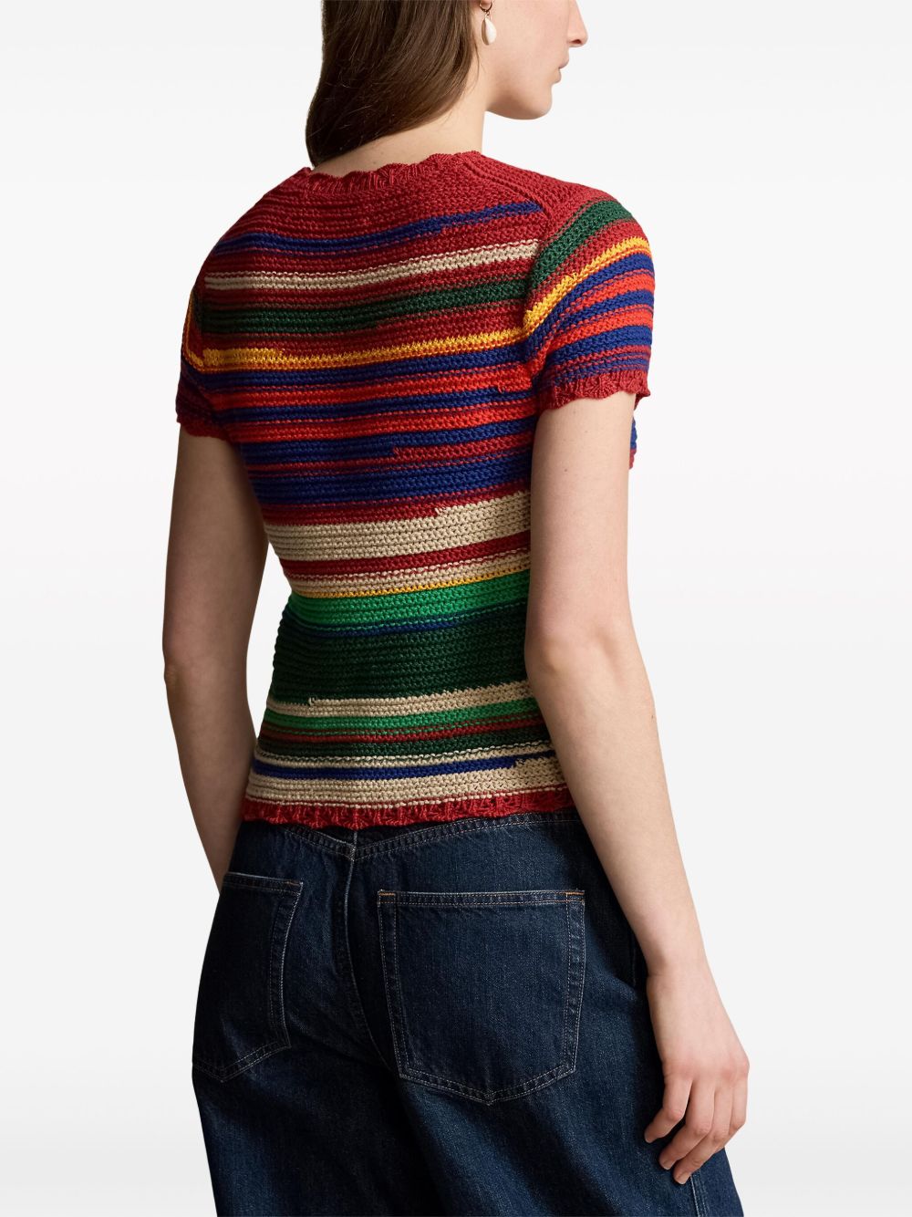 Polo Ralph Lauren stripe-pattern crochet-knit top Women