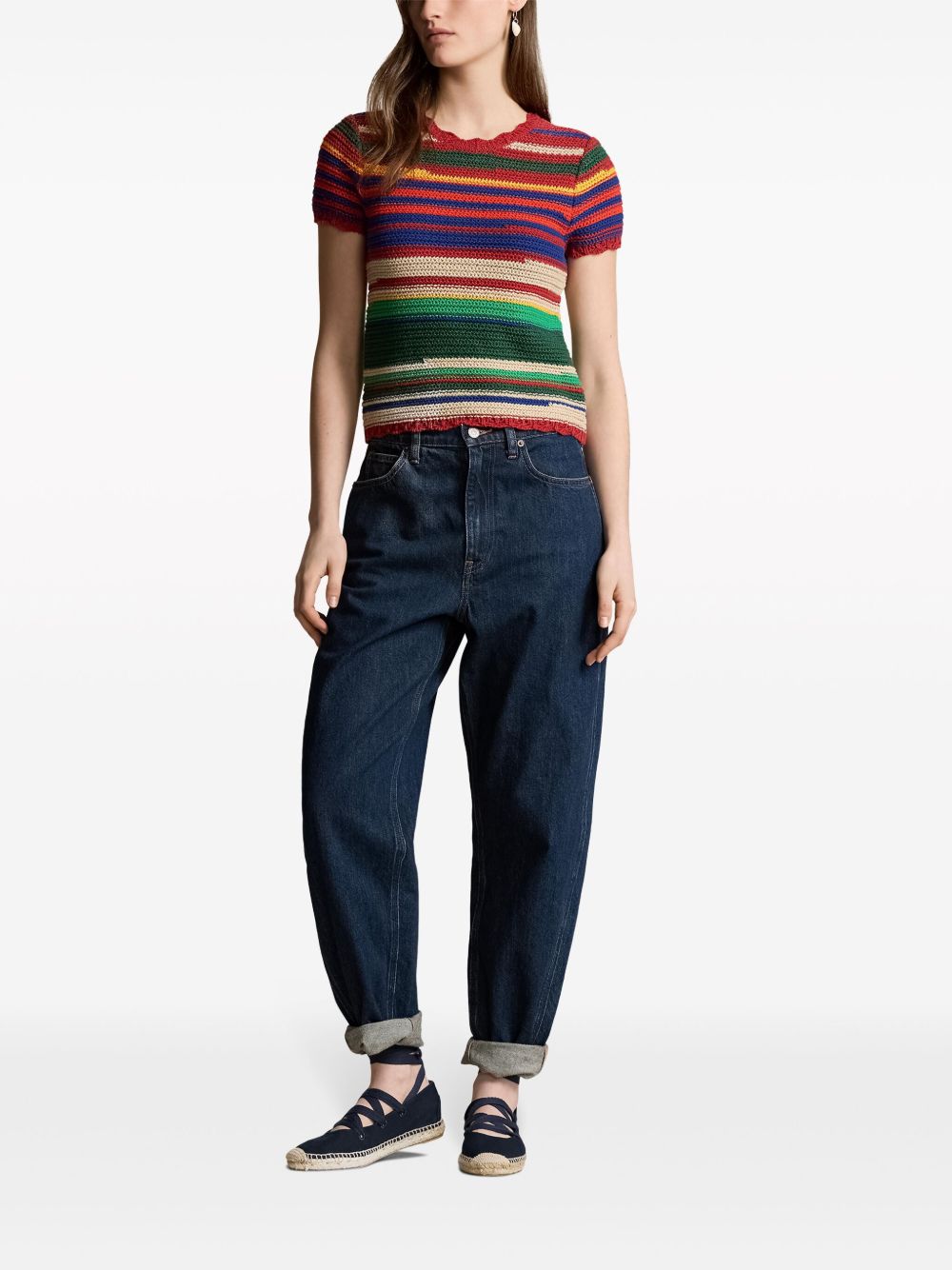 Polo Ralph Lauren stripe-pattern crochet-knit top Women