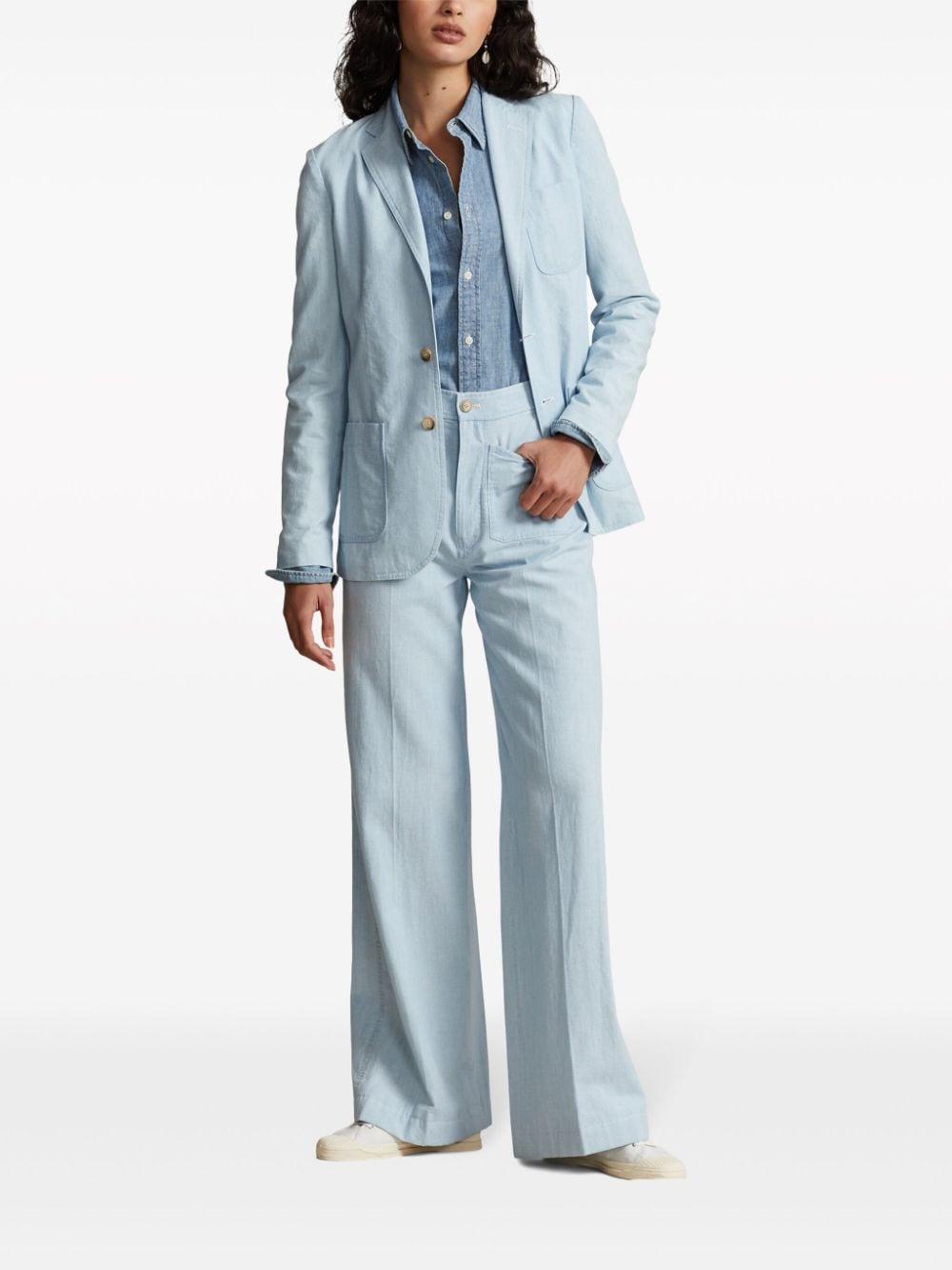 Shop Polo Ralph Lauren Leaton Wide-leg Chambray Trousers In Blue