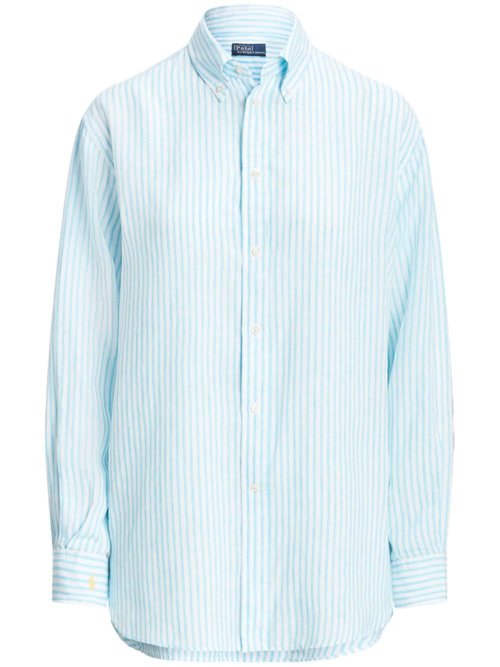 Shop Polo Ralph Lauren Striped Linen Shirt In Blue